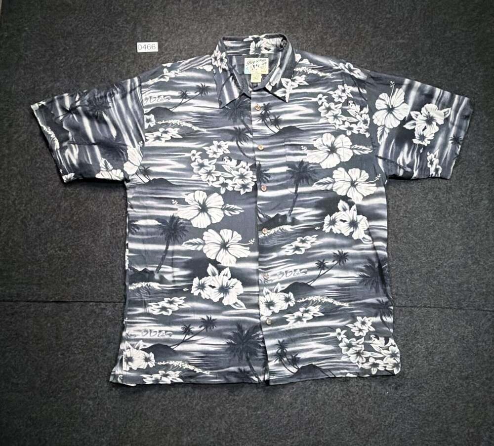 Big Dogs Hawaiian Shirt Size Large Gray Tropical Floral Button Up